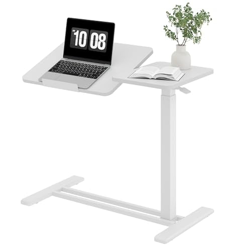 SANODESK 32''Overbed Table Gas Spring Lifting with Wheels&Tilting Desktop | Rolling Mobile Laptop Desk End Table,Portable Computer Workstation for Home Office,Sofa,Bedside,31.5" W x 17.7" D,White - color: White, size: 32 inch