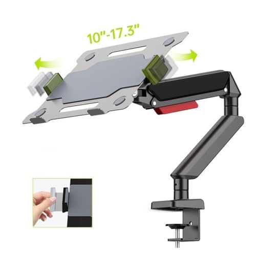 Monitor Stand, Laptop Mount with Adjustable Tray for 10-17”Notebook, Full Motion Gas Spring Mount Arm for 17-32”Monitor (Within 4.4~22.0lbs), C-Clamp and Grommet Base Monitor arm adjustable(White)