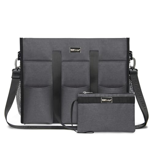 TOPDesign Utility Water Resistant Tote Bag with 22 Pockets, Top Zipper Closure & Thick Bottom Support, for Working Women - color: Grey, size: Large