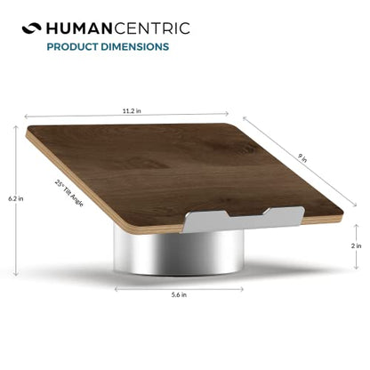 HumanCentric Laptop Riser for Desk in Black Walnut Wood Top and Space Gray Aluminum Base, Compatible with MacBook and Other Laptops Up to 16 Inches, Ergonomic Computer Holder, 25-Degree Angle Tilt - color: Black Walnut