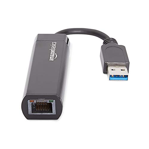 Amazon Basics USB 3.0 to 10/100/1000 Gigabit Ethernet Internet Adapter, Compatible with Windows and macOS, Black - size: 1-Pack