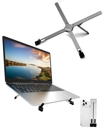 Pocket-Sized Foldable Laptop & Tablet Stand,Lightweight Zinc Alloy,5-Level Height Adjustment,Portable for Business Travel,Office,Library & Cafe,Fits 9-16" Laptops -Grey–Ideal Gift for Men - color: Grey