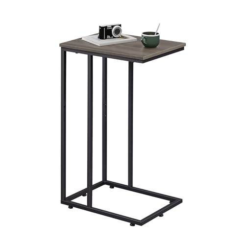 WLIVE Small Side Table, C Shaped End Table for Couch, Sofa and Bed, Tv Tray Table that Slides Under for Living Room, Bedroom, Bedside, Gray and Black - color: A-grey