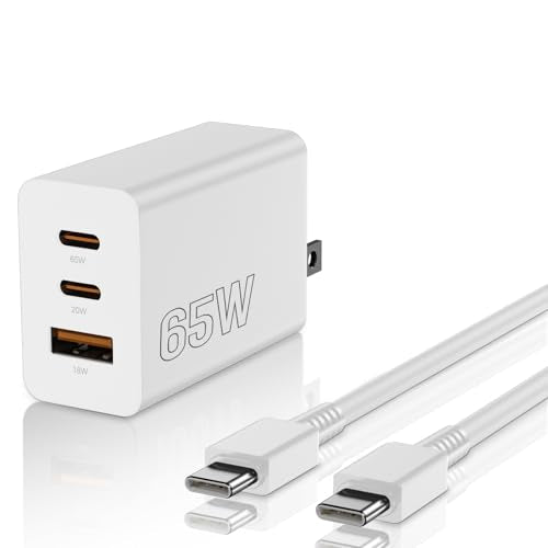 65W USB C Charger for iPhone 17, 3-Port GaN USB Type C Wall Charger | 6FT USB-C Cable Included,PD 65W Super Fast Charger for iPhone 17 16 15,MacBook Serie,Samsung Galaxy S26 Ultra, iPad, and more