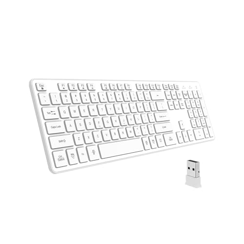 Slim Wireless Keyboard for Mac and Windows, Ultra Quiet Low-Profile Flat Key Board with Full-Size Keys, 2.4GHz Wire Less for PC, Mac, Windows 11/10/8/7 White - size: Full Size