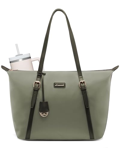 LOVEVOOK Laptop Tote Bag for Women, Lightweight Work Tote with Cup Holder, Waterproof Large Computer Bag for Office Travel - color: Green, size: 15.6Inch