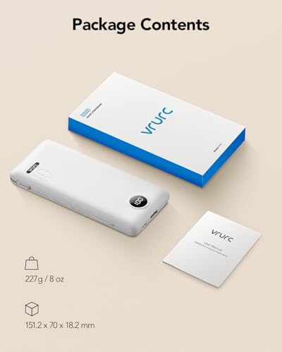 VRURC Portable Charger, Power Bank Built-in Cables and AC Wall Plug | USB C Power Bank 10000mAh Travel Essentials Phone Charger Compact External Battery Pack For Smart Phones, Tablets etc-White - color: White