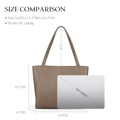 befen Genuine Leather Tote Bag for Women Work Travel Leather Purse Handbags | Real Leather, Padded 14" Laptop Compartment, Multi-Pockets, Zipper, Tote Bag for Daily - color: Dark Taupe