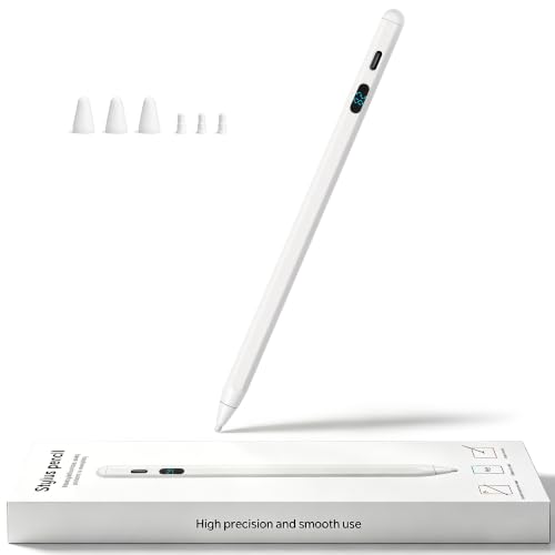 Active Stylus Pen with LED Display, 2-in-1 Dual Modes Digital Pencil - Universal Stylus for iPad, Samsung, Android Tablets, iPhone & Switch, Palm Rejection & Tilt Sensitivity, No Bluetooth - color: White