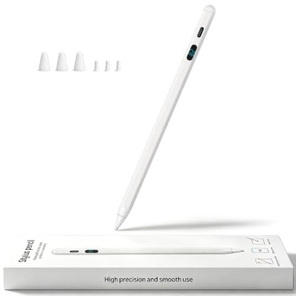 Active Stylus Pen with LED Display, 2-in-1 Dual Modes Digital Pencil - Universal Stylus for iPad, Samsung, Android Tablets, iPhone & Switch, Palm Rejection & Tilt Sensitivity, No Bluetooth - color: White