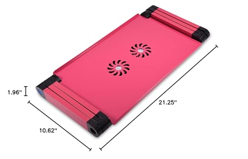 Laptop Stand with Cooling Fan, 360° Adjustable Foldable Laptop Desk with Cushion Pad, W Cooling Fan, Mouse Board for Home Office - color: Rose Red