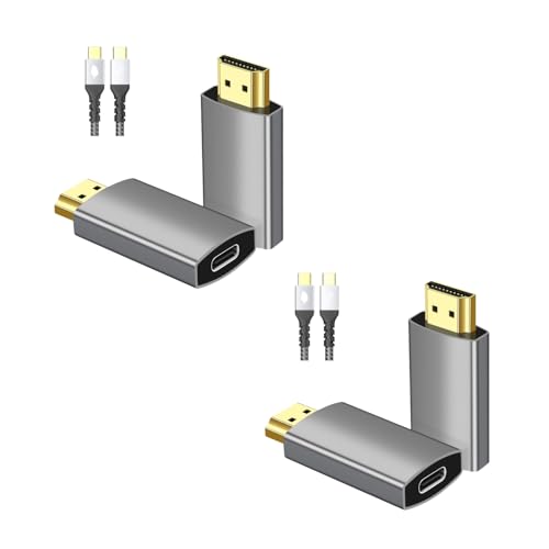 USB C Female to HDMI Male Adapter with USB-C Video Cable, 4K@60Hz UniDirectional USB Type C Source to HDMI 2.0 Display Converter Thunderbolt 3/4 to HDM-I for i-/Phone 17 MacBok Pro, Galaxy - 2 Pack - size: USB C-02