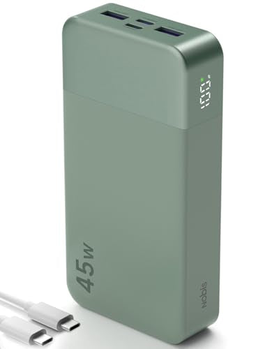NOBIS Portable Charger,20000mAh Power Bank, 45W Fast Charging，Battery Pack with 2 USB-C (in/Out) & 2 USB-A, Digital Display & Small Current Mode, Compatible with Phone 17 S25 Tablet - color: Green