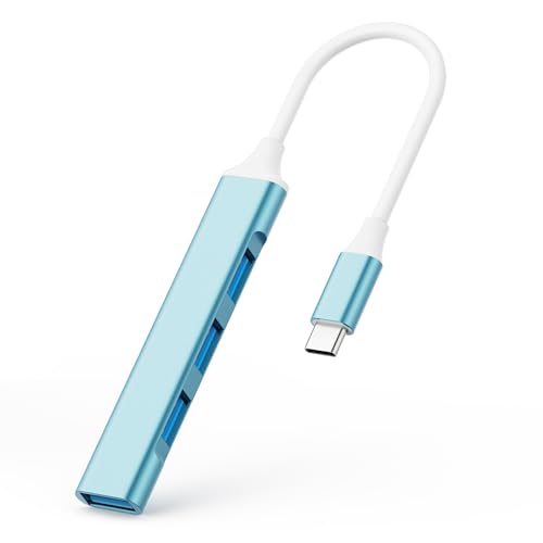 USB C to USB Hub Adapter, 4 Port (1 USB 3.0 + 3 USB 2.0), 5Gbps High Speed Data, Slim Aluminum Type C Hub for MacBook & USB-C Laptops (Light Blue) - color: Light Blue