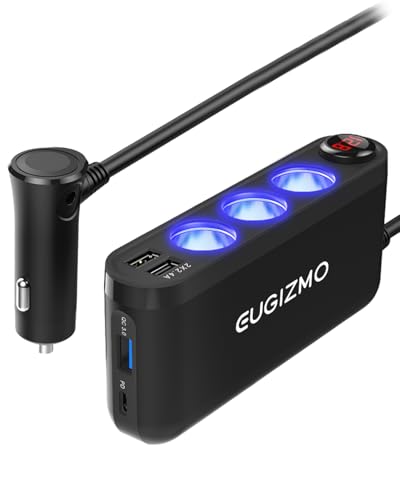 7 in 1 Cigarette Lighter Splitter, 200W Car Charger Plug Adapter | 1x PD30W USB-C, QC3.0 18W and 3x 2.4A USB Ports for iPhone RVs Boats Pair with Master Switch with LED Voltage Display