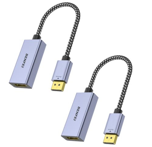BENFEI 2 Pack 4K DisplayPort to HDMI Adapter Cable, (2K 60Hz, 1080p 120Hz) Uni-Directional Display Port to HDMI Monitor Converter Compatible for HP, Dell, GPU, AMD, NVIDIA, More. Male to Female - color: Grey, style: 4K 30Hz-2 Pack