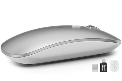 SABLUTE M31 Bluetooth Mouse for MacBook Pro/Air, iPad - Rechargeable Tri-Mode Wireless Mouse for 3 Devices (BT 5.2 + 2.4G), Sleek Silver Slim Silent Mouse for Surface, Windows - color: Sliver
