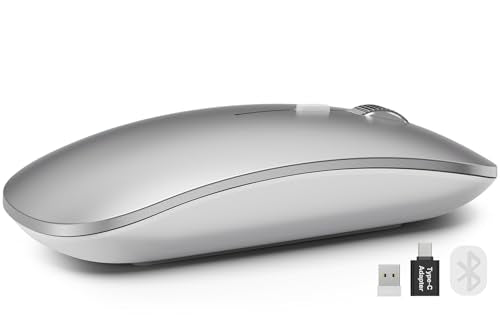 SABLUTE M31 Bluetooth Mouse for MacBook Pro/Air, iPad - Rechargeable Tri-Mode Wireless Mouse for 3 Devices (BT 5.2 + 2.4G), Sleek Silver Slim Silent Mouse for Surface, Windows - color: Sliver
