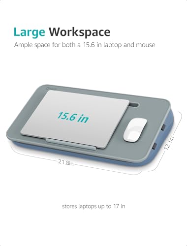 Istudyniture Lap Desk | Portable Laptop Desk & Stand – Fits Up to 17 inch – Washable Cushion, Built-in Phone Holder – for Bed, Couch, Sofa, Floor – Writing, Reading, Home Office – Large, Grayish Blue - color: Grayish Blue