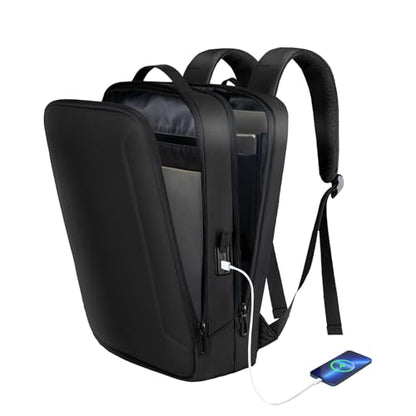 Slim Laptop Backpack for Men, Business Backpack with Charging Port, Tech Backpack for 15.6 inch Laptop for Work (black semi-hard shell)