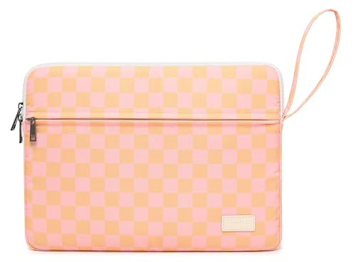Laptop Sleeve with Pocket (Orange Grid, 14 inch) - color: Orange Grid With Strap, size: 14 inch