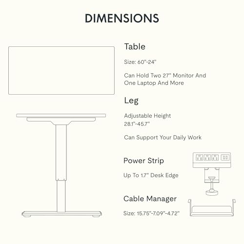 FLEXISPOT EN2 60"x24" Whole-Piece Standing Desk with Power Strip, White | Whole-Piece Desktop, Easy-Access Clamp Power Strip, Organized Cable Management, Modern Home Office Setup - color: White Top + White Frame, size: 60x24"