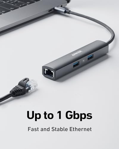 Anker USB C Hub Adapter, 5-in-1 USB C Adapter with 4K HDMI, Ethernet Port, 3 3.0 Ports, for MacBook Pro, iPad Pro, XPS, Pixelbook, and More