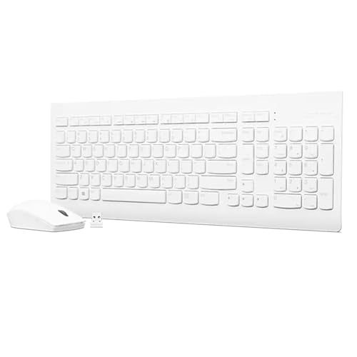 Lenovo 510 Wireless Combo with 2.4 GHz USB Receiver, Slim Full Size Keyboard, Full Number Pad, 1200 DPI Optical Mouse, Left or Right Hand, GX30W75336, White - color: White