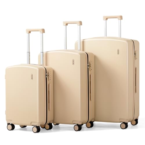 Hanke Hard Shell Luggage Sets 3 Pieces, 20/24/28 Inch Travel Suitcase | PC Hard Shell, 8 Spinner Wheels, TSA Lock, Wet Pocket, Space-Saving Nestable Storage, Family & Couple Travel - color: Cuba Sand, size: 20+24+28 Inch