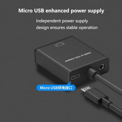 VGA to HDMI Adapter Converter 1080P with Audio USB Power Cable for Monitors HDTV Projector Desktop, Plug and Play No Driver