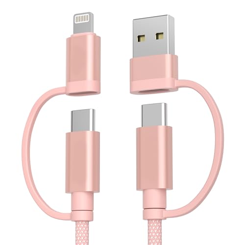 Basesailor 4 in 1 USB C to USB C Cable 10ft for iPhone 17 16 15 14 Plus Max,60W Fast Charging Multi Charger Cord with USBA Adapter/iOS/Type C for MacBook Pro,iPad mini 7 Air 4 5,S25 S24 S23 S22 S20 - color: Pink, size: 10FT/3M