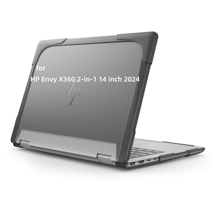 Heavy Duty Case for 14" HP Envy X360 2-in-1 2K Touch-Screen Laptop 2024 Release Shockproof Hard Shell Matte Translucent Anti-Fingerprint Protective Cover with TPU-Covered Edge (Grey) - color: Grey