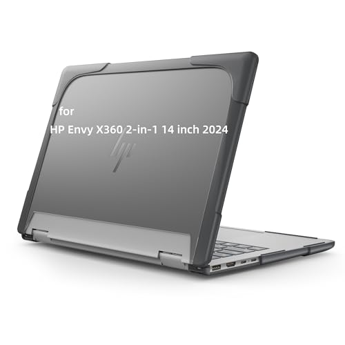 Heavy Duty Case for 14" HP Envy X360 2-in-1 2K Touch-Screen Laptop 2024 Release Shockproof Hard Shell Matte Translucent Anti-Fingerprint Protective Cover with TPU-Covered Edge (Grey) - color: Grey