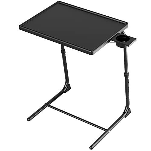 Allpop TV Tray Table - Adjustable TV Dinner Tray for Eating, Folding Laptop Table with 6 Heights & 3 Tilt Angles, Cup Holder on Couch & Bed, Black - color: Black, size: Allpop-TV Tray