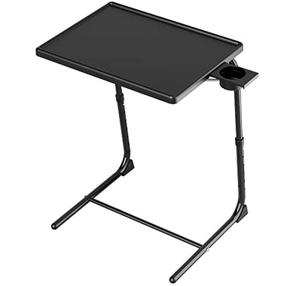 Allpop TV Tray Table - Adjustable TV Dinner Tray for Eating, Folding Laptop Table with 6 Heights & 3 Tilt Angles, Cup Holder on Couch & Bed, Black - color: Black, size: Allpop-TV Tray