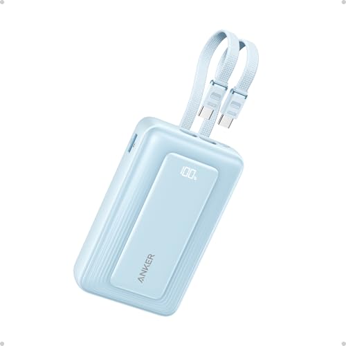 Anker Power Bank,20,000mAh 45W Portable Charger,Dual Built-in USB-C Cables | 20,000mAh Portable Charger with 45W Max Fast Charging, USB-C and USB-A Ports for iPhone 17 Series, Galaxy, MacBook, and More - color: Blue, size: Built-in C cable*2