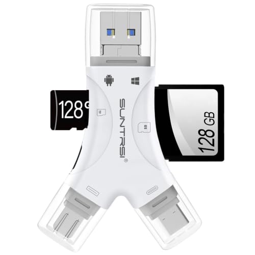 SD Card Reader for iPhone/ipad/Android/Mac/Computer/Camera,4 in1 Micro SD Card Reader Trail Camera Viewer, Portable Memory Card Reader SD Card Adapter for SD and TF Cards(White) - color: White