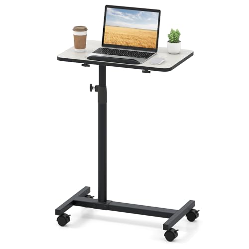 GIANTEX Overbed Table with Wheels, Medical Adjustable Bedside Table, Grey | Mobile Standing Desk, Portable Laptop Table for Small Spaces, Bed Trays Table for Eating Home and Hospital - color: Light Grey