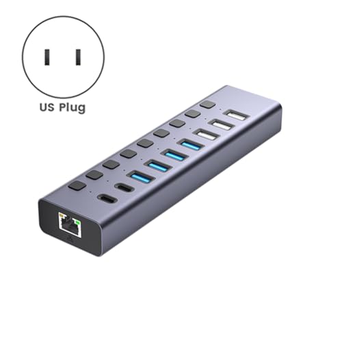 9 In1USB C Hub Aluminum Port USB 3.0 Data Hub Splitter Individual On/Off Switches for Pc Laptop US Plug