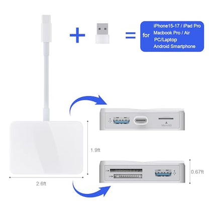 SD Card Reader, 5 in 1 USB-C & USB Dual Connectors Card Adapter with SD/MicroSD/MS/Dual USB-A 5 Slots Memroy Card Reader for iPhone 17/16/15 Pro Max iPad MacBook Pro/Air M4/M3 Android Phone/Tablet PC - color: White