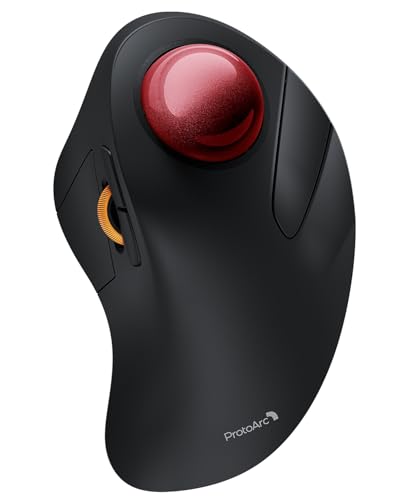 ProtoArc Wireless Bluetooth Trackball Mouse, EM03 NL Ergonomic Rollerball Mouse Rechargeable Computer Mice, 3 Device Connection, Compatible with PC, iPad, Mac, Windows-Red Ball - color: Red