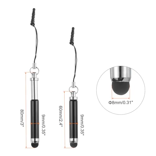 MECCANIXITY 5pcs Metallic Stylus Pen Retractable Aluminum Alloy Mini Capacitive Pens for Universal All Touch Screen Devices, Black - color: Black