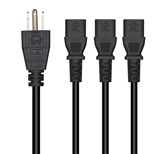 3.2FT/1M Computer Power Splitter Cord NEMA 5-15P to IEC320 3X C13 | Monitor Power Cord, Y-Power Cable, C13 Splitter,16AWG/18AWG,10A 125V,Power Supply for 3 Devices at a Time, UL Listed - color: 3.2FT/1M, 5-15P to 3X C13