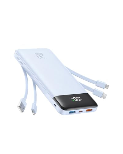 charmast 20000mAh Portable Charger with Built in Cables, 22.5W Travel Power Bank Fast Charging, USB C Cell Phone Battery Pack for iPhone 17/16/15/14/13/12 Series, iPad, Samsung, Android, Tablet - color: Sky Blue