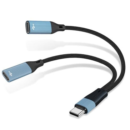 USB C to Dual USB Type C Female Splitter Cable Earphone Adapter Type C OTG Splitter with Data Transfer Compatible with iPad Pro, iPad Air 7/6/5, MacBook, iPhone 17/16/15, Galaxy S25/S24/S23, Pixel 9