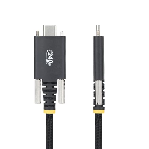 StarTech 6ft/2m USB-C to USB-C Screw Locking Cable (S2CEPR2M-USBSL-CABLE) | USB-IF Certified, 240W 5A PD 3.1 EPR, Side screw locking, USB 2.0 480Mbps, Ultra-Flexible, 2.0 Laptop, M2 screw lock, Black - size: 6 ft