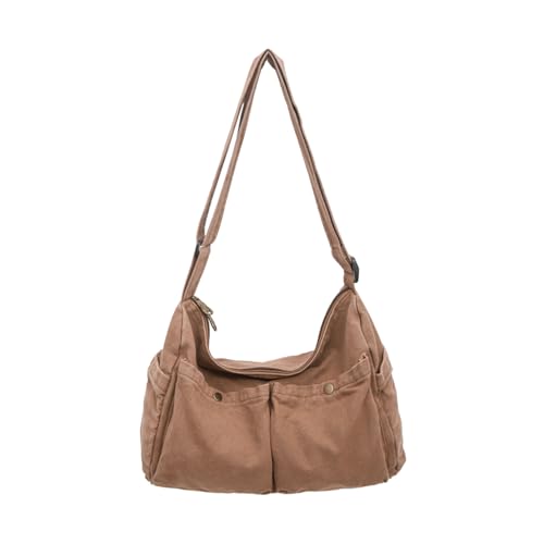 KBTYE Canvas Messenger Bag Cute Crossbody Tote Bag Shoulder for Women Men for School Aesthetic Hobo with Multiple Pockets - color: Brown