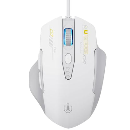 Uineer Wired Mouse, USB-A Computer Mouse with 6 Buttons,Adjustable | Plug-and-play USB-A wired connection with 6 programmable buttons, 7200 DPI and a 1.5 m cable. - color: White