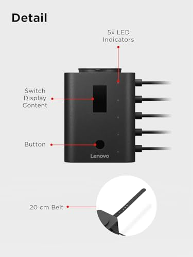 Lenovo Smart Charger, Designed for Chromebooks, Charge 5 laptops at Once and Monitor Their Battery Levels, Integrated 30cm USB-C Cables