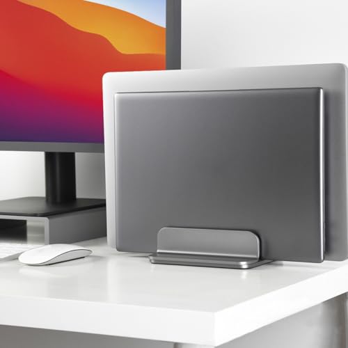 VANZACK Dual-Slot Aluminum Alloy Vertical Laptop Stand and Tablet Holder, Vertical Support Base for Desk, Compatible with Laptops and Tablets, Cooling and Space-Saving Design for Office